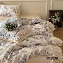 Victorian Inspired Ruffle Bedding Set - Rose Blue