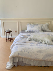 Victorian Inspired Soft Lace Ruffle Bedding Set - Blue