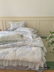 Victorian Inspired Soft Lace Ruffle Bedding Set - Blue