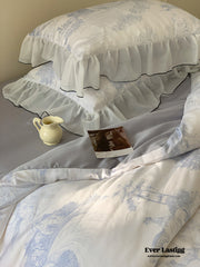 Victorian Inspired Soft Lace Ruffle Bedding Set - Blue