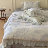 Victorian Inspired Soft Lace Ruffle Bedding Set - Blue