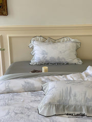 Victorian Inspired Soft Lace Ruffle Bedding Set - Gray