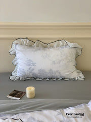 Victorian Inspired Soft Lace Ruffle Bedding Set - Gray