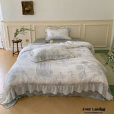 Victorian Inspired Soft Lace Ruffle Bedding Set - Gray