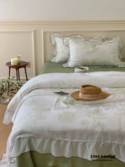 Victorian Inspired Soft Lace Ruffle Bedding Set - Green