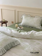 Victorian Inspired Soft Lace Ruffle Bedding Set - Green