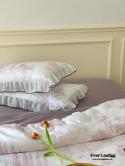 Victorian Inspired Soft Lace Ruffle Bedding Set - Purple