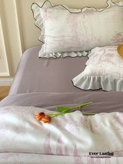 Victorian Inspired Soft Lace Ruffle Bedding Set - Purple