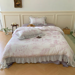 Victorian Inspired Soft Lace Ruffle Bedding Set - Purple