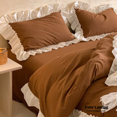Vintage Earth Tone Large Ruffle Bedding Set - Brown