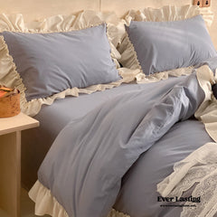 Vintage Earth Tone Large Ruffle Bedding Set - Light Blue