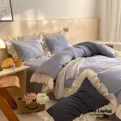 Vintage Earth Tone Large Ruffle Bedding Set - Light Blue