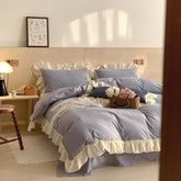 Vintage Earth Tone Large Ruffle Bedding Set - Light Blue