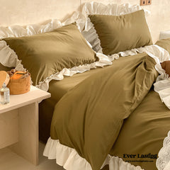 Vintage Earth Tone Large Ruffle Bedding Set - Olive Green