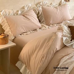 Vintage Earth Tone Large Ruffle Bedding Set - Pink