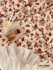 Vintage Floral Jersey Knit Bedding Set - Rust Pink