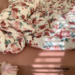 Vintage Floral Jersey Knit Bedding Set - Rust Pink