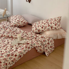 Vintage Floral Jersey Knit Bedding Set - Rust Pink