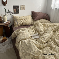 Vintage Inspired Dark Floral Bedding Set - Brown Yellow