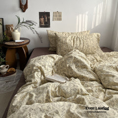 Vintage Inspired Dark Floral Bedding Set - Brown Yellow