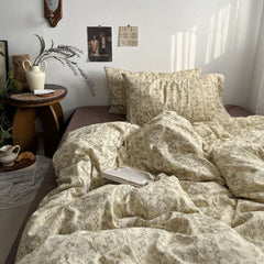 Vintage Inspired Dark Floral Bedding Set - Brown Yellow
