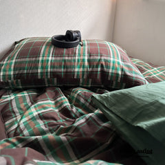 Vintage Plaid Bedding Set - Green & Brown