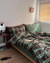 Vintage Plaid Bedding Set - Green & Brown