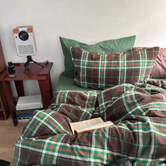 Vintage Plaid Bedding Set - Green & Brown