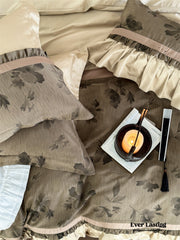 Water Color Inspired Ruffle Bedding Set - Brown Green
