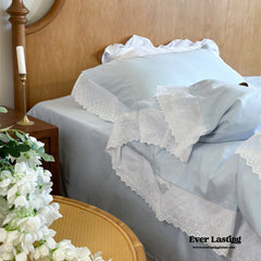 White Ruffle Lace Bedding Set - Blue