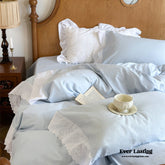 White Ruffle Lace Bedding Set - Blue