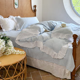 White Ruffle Lace Bedding Set - Blue