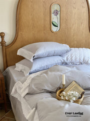 White Ruffle Lace Bedding Set - Gray