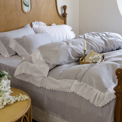 White Ruffle Lace Bedding Set - Gray