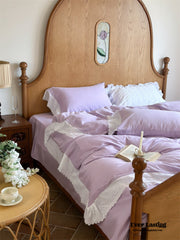 White Ruffle Lace Bedding Set - Purple