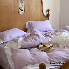 White Ruffle Lace Bedding Set - Purple