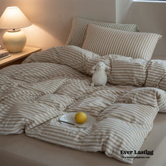 Wren Fresh Striped Jersey Knit Bedding Set - Beige