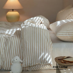 Wren Fresh Striped Jersey Knit Bedding Set - Beige