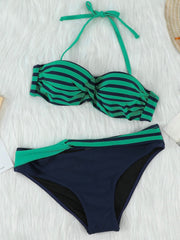 Triangle Style Striped Fashion Split Swimsuit