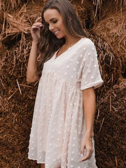 Jacquard V-Neck Short Sleeve Skirt