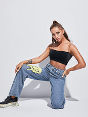 Smiley Face All-match Loose Denim Trousers