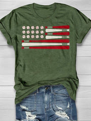American Flag Patriotic Baseball Design Print Short Sleeve T-shirt