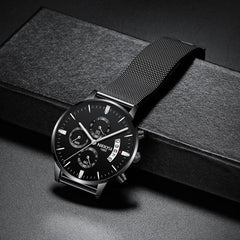 Men's Fashion Minimalist Wrist Watch with Stainless Steel Mesh Band