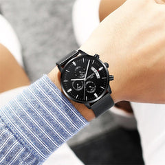 Men's Fashion Minimalist Wrist Watch with Stainless Steel Mesh Band