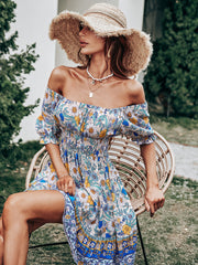 Vestido estampado de cintura alta