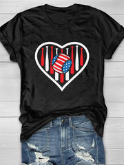 4th Of July Heart Baseball Print Short Sleeve T-Shirt