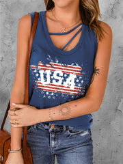 U.S. Letter Print Camisole Cutout Neck Vest