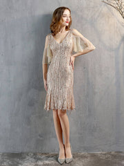 V-neck short evening dress