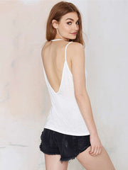Solid Color Top Open Back V-Neck Slim Camisole