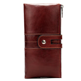 Cartera RFID para mujer, larga, multitarjeta, moderna, de cuero.